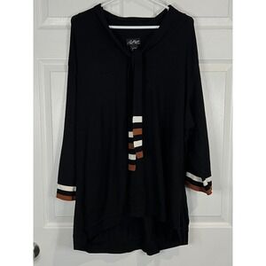 Russell Kemp New York Black Knit Tie Neck Tunic Top 3/4 Sleeve Plus Size 3X